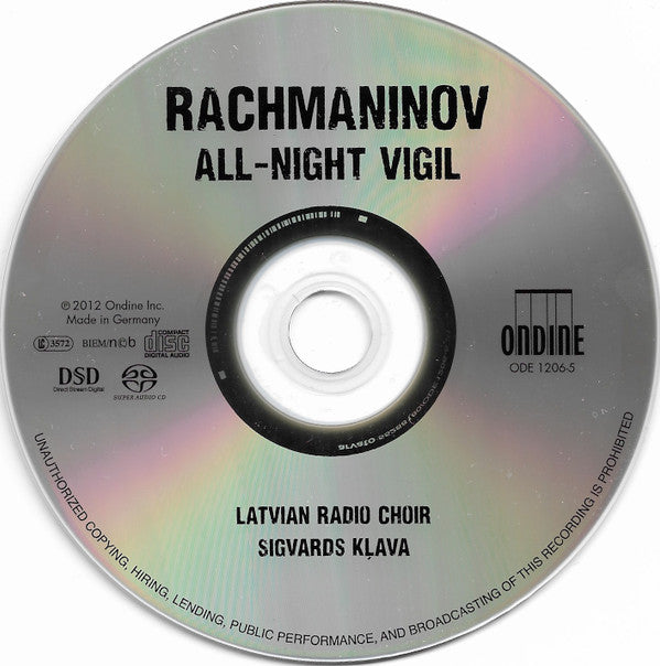Rachmaninov* - Latvian Radio Choir, Sigvards Kļava : All-Night Vigil (SACD, Hybrid, Multichannel)