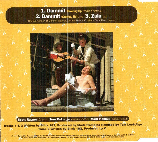 Blink 182* : "Dammit" (Growing Up) (CD, Single)