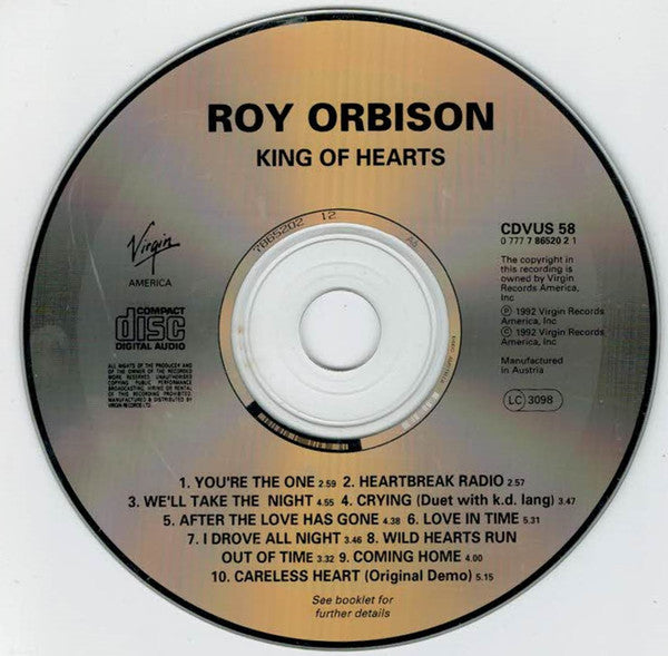 Roy Orbison : King Of Hearts (CD, Album)