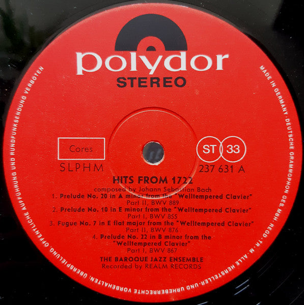 The Baroque Jazz Ensemble, Johann Sebastian Bach : Hits From 1722 (LP, Album)