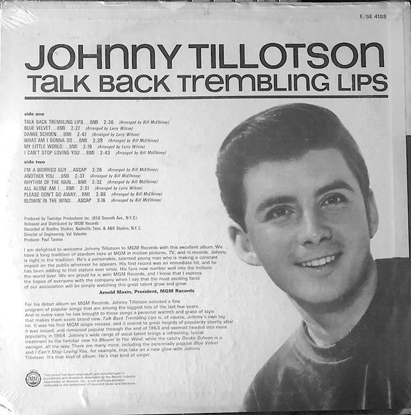 Johnny Tillotson : Talk Back Trembling Lips (LP, Album)