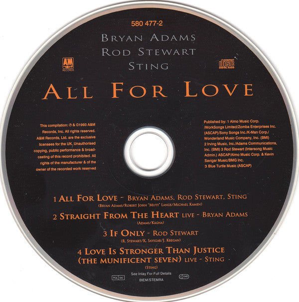 Bryan Adams, Rod Stewart, Sting : All For Love (CD, Maxi, Son)