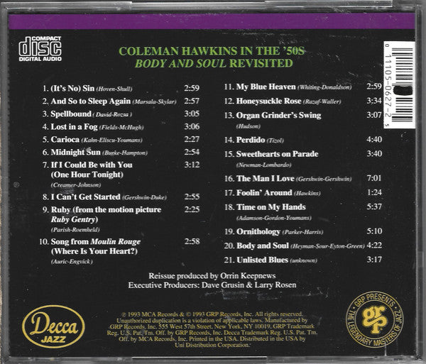 Coleman Hawkins : In The 50's (Body & Soul Revisited) (CD, Comp)
