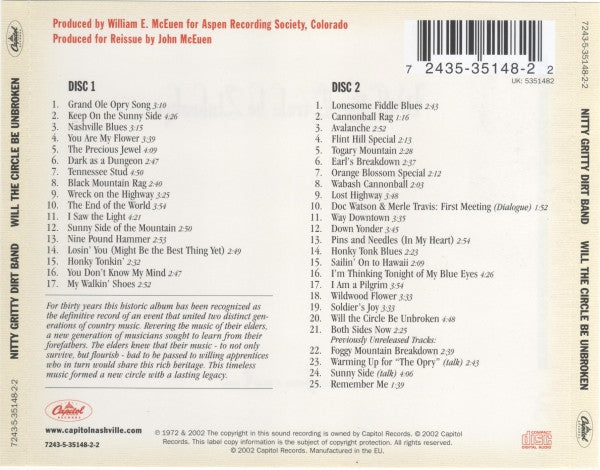 Nitty Gritty Dirt Band : Will The Circle Be Unbroken (2xCD, Album, RE, RM, 30t)