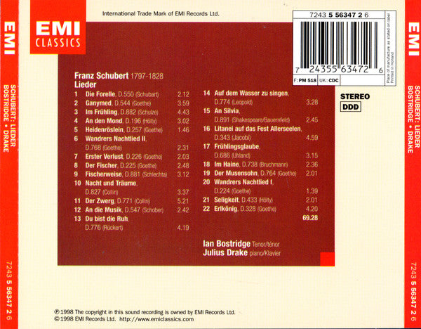 Schubert* / Ian Bostridge, Julius Drake : Schubert Lieder (CD, Album)
