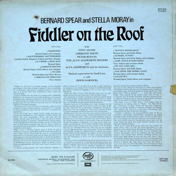 Bernard Spear With Alyn Ainsworth And His Orchestra* : Fiddler On The Roof (LP, RE)