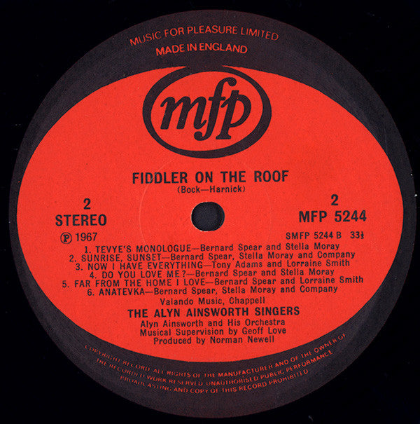 Bernard Spear With Alyn Ainsworth And His Orchestra* : Fiddler On The Roof (LP, RE)