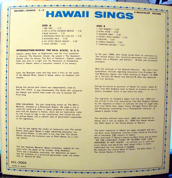 Various : Hawaii Sings (LP, Pic)