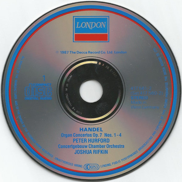 Handel*, Concertgebouw Chamber Orchestra, Peter Hurford, Joshua Rifkin : Organ Concertos, Op. 7 (2xCD)