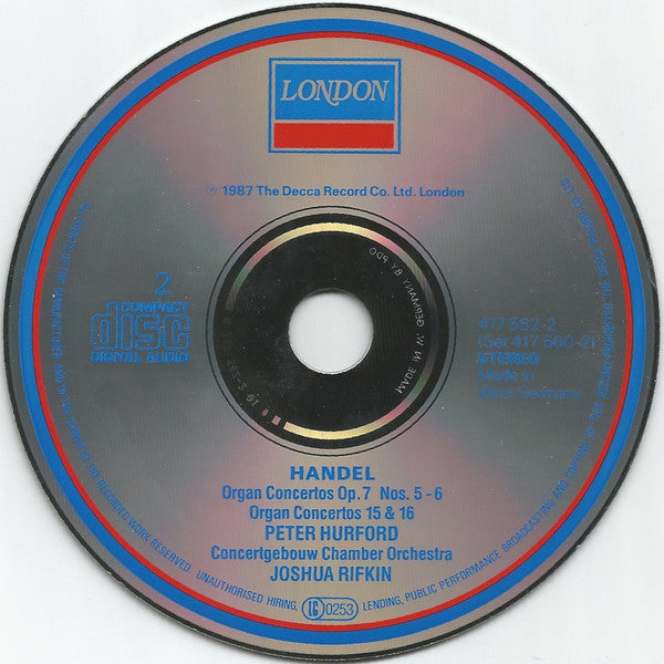 Handel*, Concertgebouw Chamber Orchestra, Peter Hurford, Joshua Rifkin : Organ Concertos, Op. 7 (2xCD)