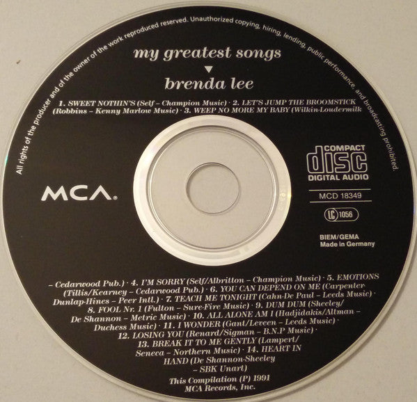 Brenda Lee : My Greatest Songs (CD, Comp)