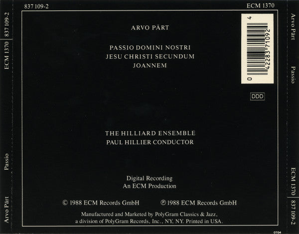 Arvo Pärt - The Hilliard Ensemble : Passio (CD, Album)