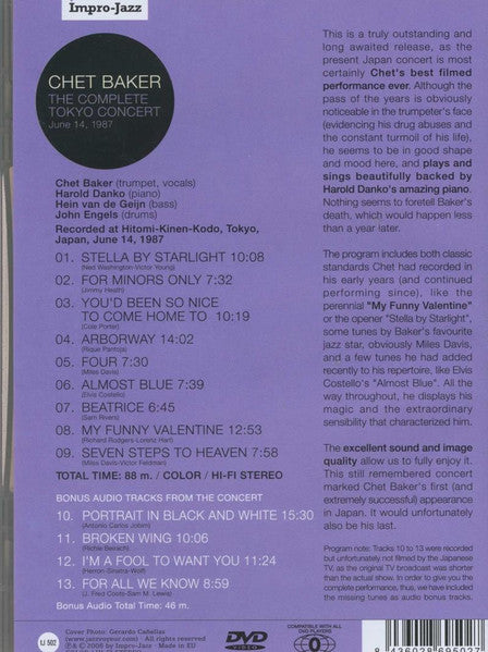 Chet Baker : The Complete Tokyo Concert, June 14, 1987 (DVD-V)