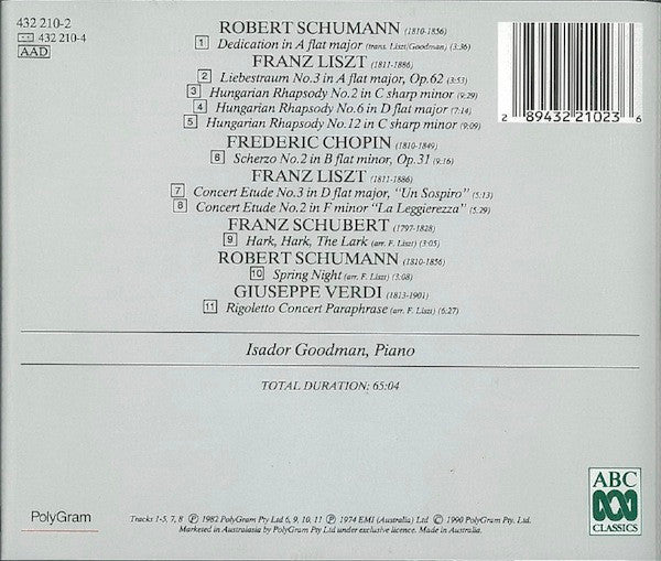 Isador Goodman : Schumann: Dedication - Liszt: Liebestraum (CD, Comp)