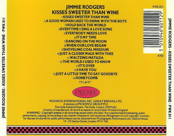 Jimmie Rodgers (2) : Kisses Sweeter Than Wine (CD, Comp)
