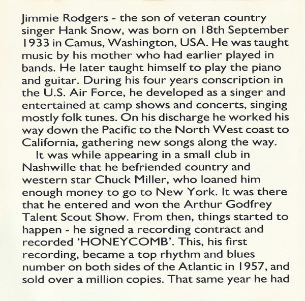 Jimmie Rodgers (2) : Kisses Sweeter Than Wine (CD, Comp)