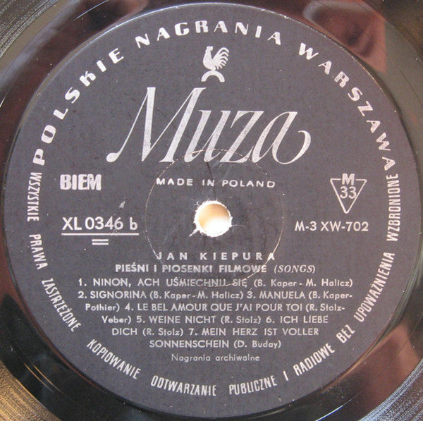 Jan Kiepura : Pieśni I Piosenki Filmowe (LP, Album, Mono, Bla)