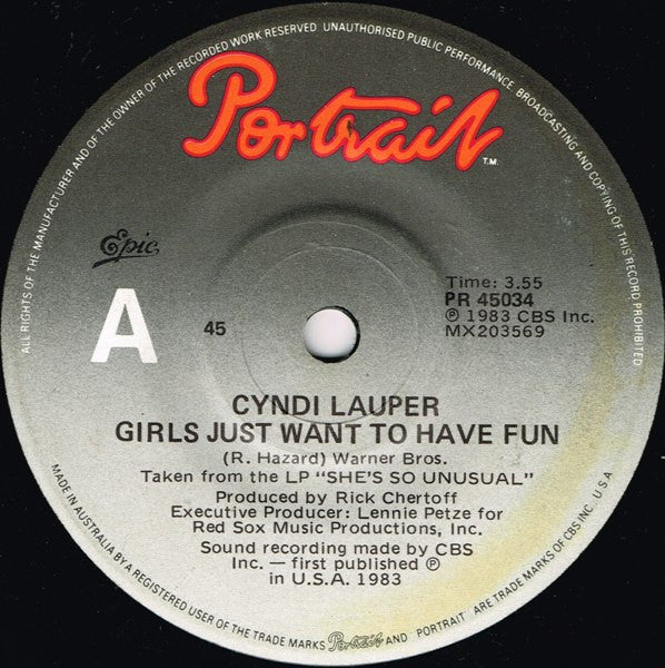 Cyndi Lauper : Girls Just Want To Have Fun (7", Single)