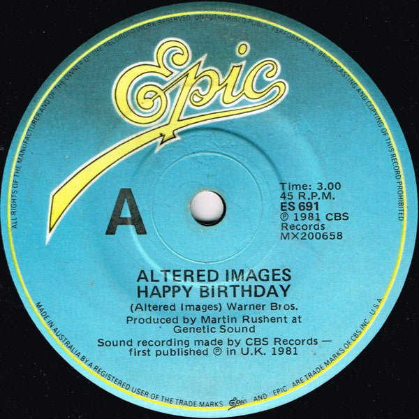 Altered Images : Happy Birthday (7", Single)