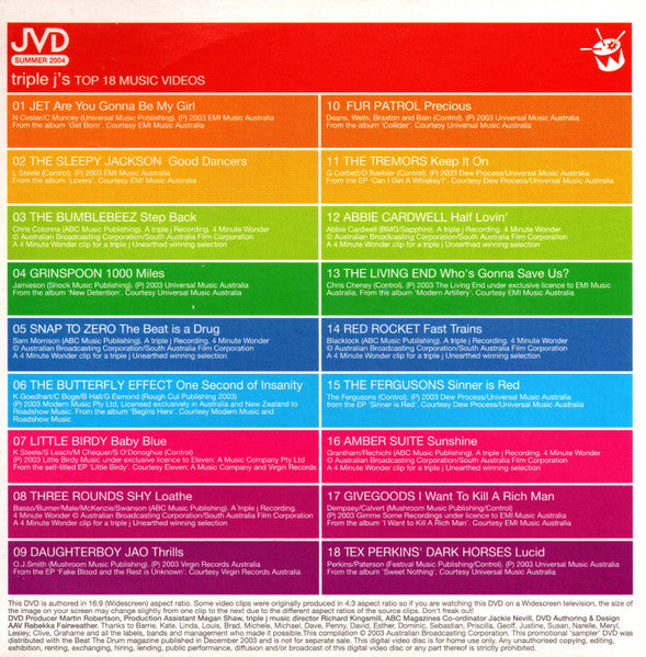 Various : Beat The Drum (Triple J's Top 18 Music Videos) (DVD, Promo, Car)