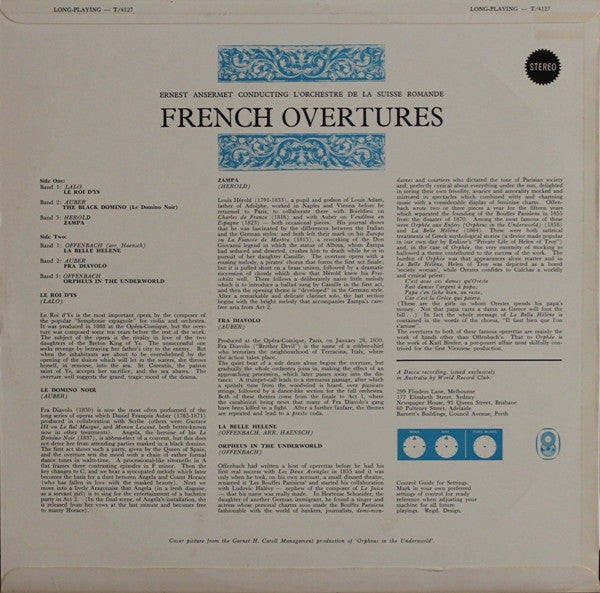 Ernest Ansermet Conducting L'Orchestre De La Suisse Romande : French Overtures (LP, Album, Club)