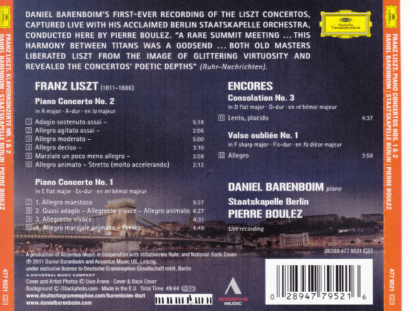 Franz Liszt - Daniel Barenboim, Pierre Boulez, Staatskapelle Berlin : The Liszt Concertos (CD)