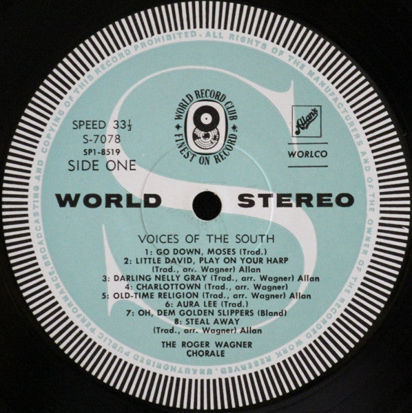 The Roger Wagner Chorale : Voices Of The South (LP, Album, Club, RE)