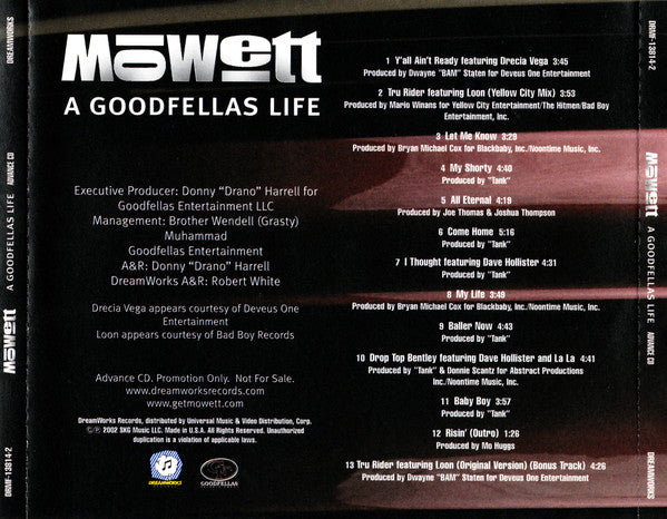 Mowett : A Goodfellas Life (CD, Advance, Album, Promo)