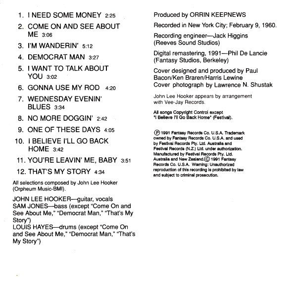 John Lee Hooker : That's My Story John Lee Hooker Sings The Blues (CD, Album, RE, RM)