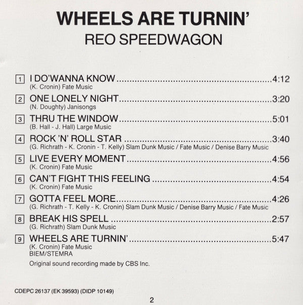 REO Speedwagon : Wheels Are Turnin' (CD, Album)