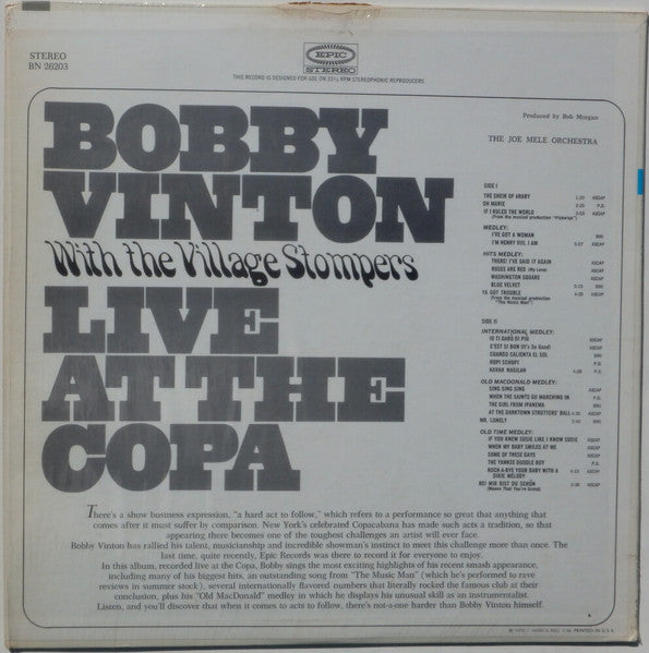 Bobby Vinton With The Village Stompers : Live At The Copa (LP, Ter)