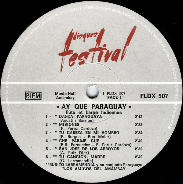 Facio Santillan, M. Romero* : Ay Que Paraguay (Flûte Et Harpe Indiennes) (LP)