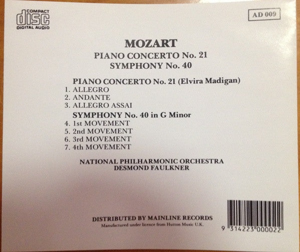 Mozart*, National Philharmonic Orchestra, Desmond Faulkner : Piano Concerto No. 21 / Symphony No. 40 (CD)