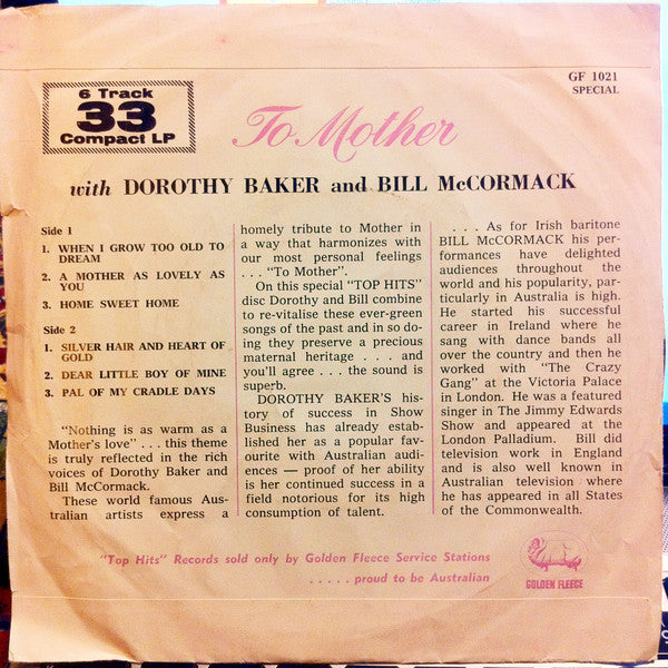 Bill McCormack ... Dorothy Baker : To Mother (7", EP, S/Edition)