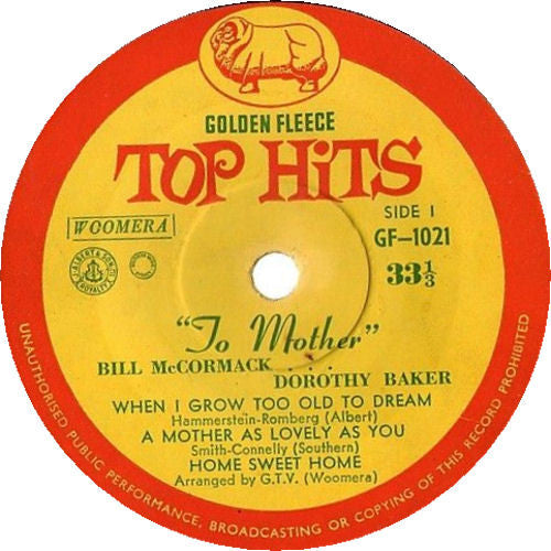 Bill McCormack ... Dorothy Baker : To Mother (7", EP, S/Edition)