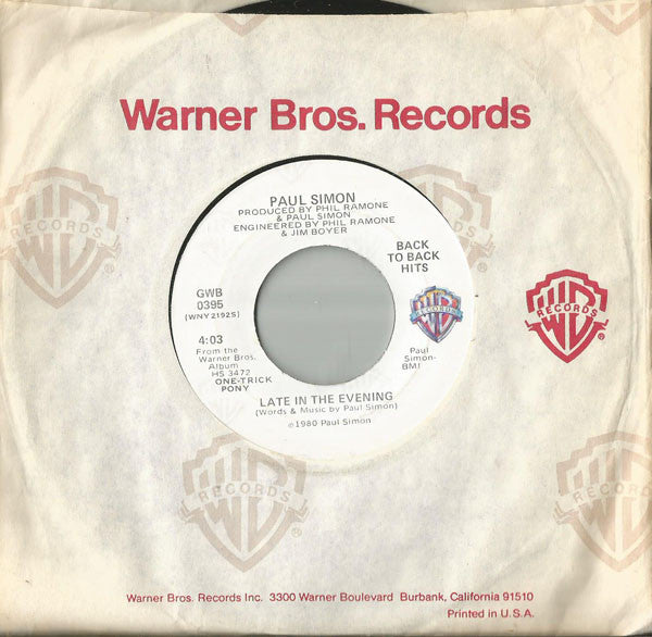 Paul Simon : Late In The Evening / One-Trick Pony (7", Single)