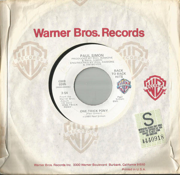 Paul Simon : Late In The Evening / One-Trick Pony (7", Single)