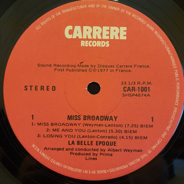 La Belle Epoque* : Miss Broadway (LP, Album, P/Mixed)