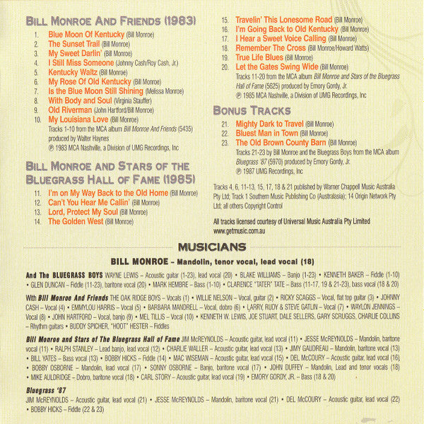 Bill Monroe : Bill Monroe And Friends / Stars Of The Bluegrass Hall Of Fame (CD, Comp)