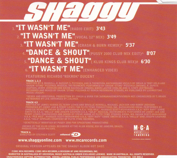 Shaggy Featuring Rikrok* : It Wasn't Me (CD, Single, Enh)