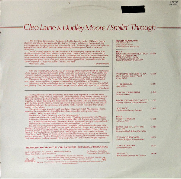 Cleo Laine & Dudley Moore : Smilin' Through (LP, Album)