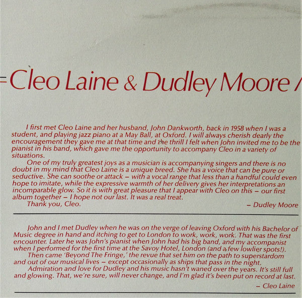 Cleo Laine & Dudley Moore : Smilin' Through (LP, Album)