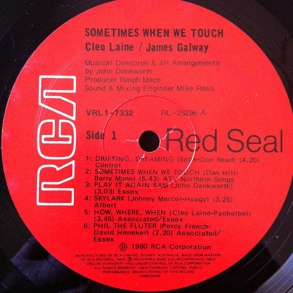 Cleo Laine & James Galway : Sometimes When We Touch (LP, Album)
