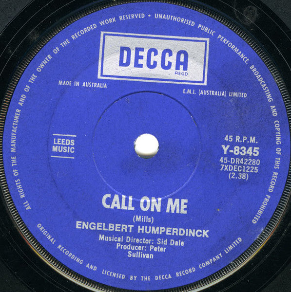 Engelbert Humperdinck : A Man Without Love / Call On Me (7", Single)