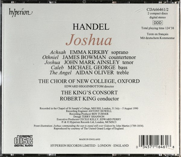 Handel* - Emma Kirkby, James Bowman (2), Aidan Oliver, John Mark Ainsley, Michael George (3), Choir Of New College Oxford*, The King's Consort, Robert King (9) : Joshua (2xCD)