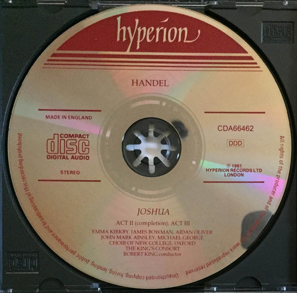Handel* - Emma Kirkby, James Bowman (2), Aidan Oliver, John Mark Ainsley, Michael George (3), Choir Of New College Oxford*, The King's Consort, Robert King (9) : Joshua (2xCD)