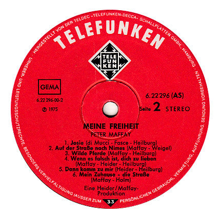 Peter Maffay : Meine Freiheit (LP, Album, Gat)