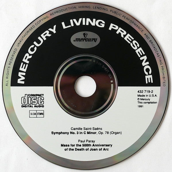 Saint-Saëns* / Paray* – Paul Paray, Detroit Symphony Orchestra : Symphony No. 3 / Mass For The 500th Anniversary Of The Death Of Joan Of Arc (CD, Comp, RM)