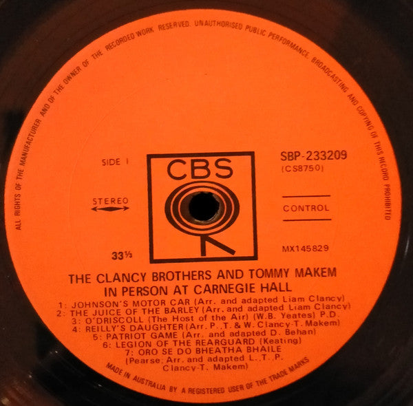 The Clancy Brothers & Tommy Makem : In Person At Carnegie Hall (LP, Album)