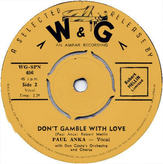 Paul Anka : Diana / Don't Gamble With Love (7", Single)